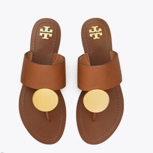 Tory Burch Patos Disk Leather Sandal Mou Brown